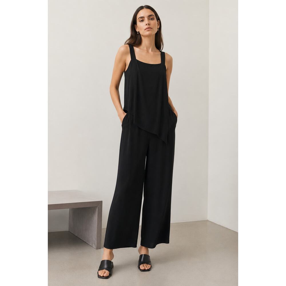 Theory Black 100% Silk Wide Leg Jumpsuit Minimalist Formal Women’s size 2